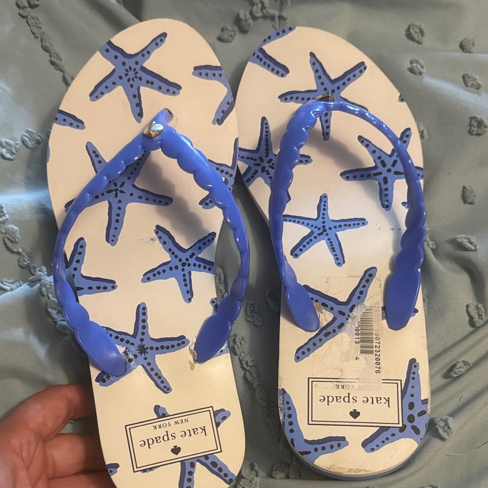 Kate Spade White and Blue Starfish Flip Flops - Picture 5 of 7
